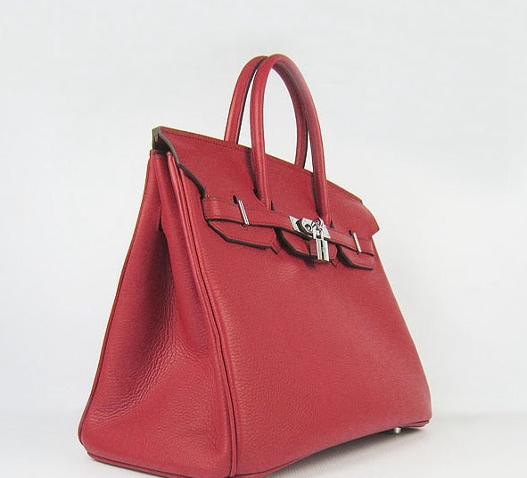Luxury Hermes Birkin 35cm Togo Leather Handbags Red Silver