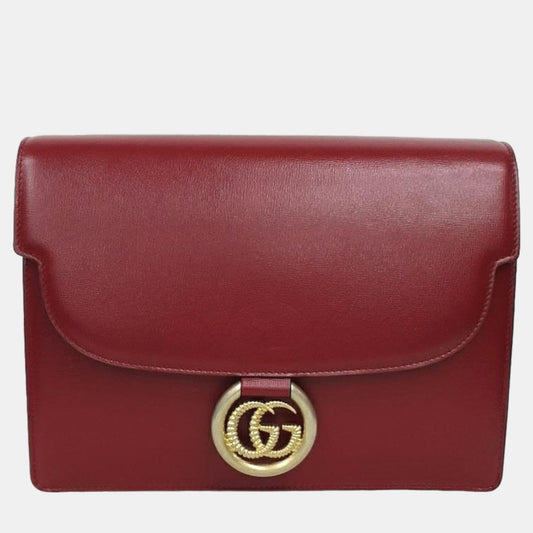 Luxury Gucci Trending 2025 Red Leather GG Ring Shoulder Bag