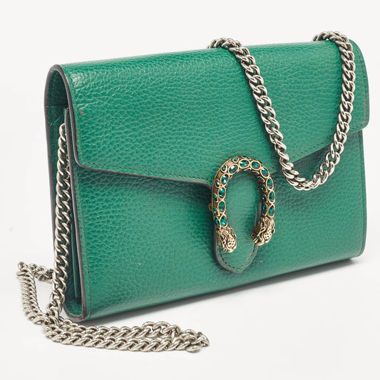 Luxury Gucci Trending 2025 Green Leather Dionysus Wallet On Chain..