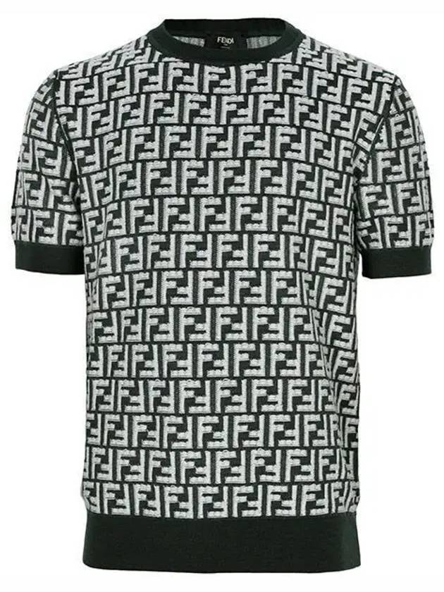 Luxury Fendi FF Motif Knitted Wool Short Sleeve T-shirt Green White