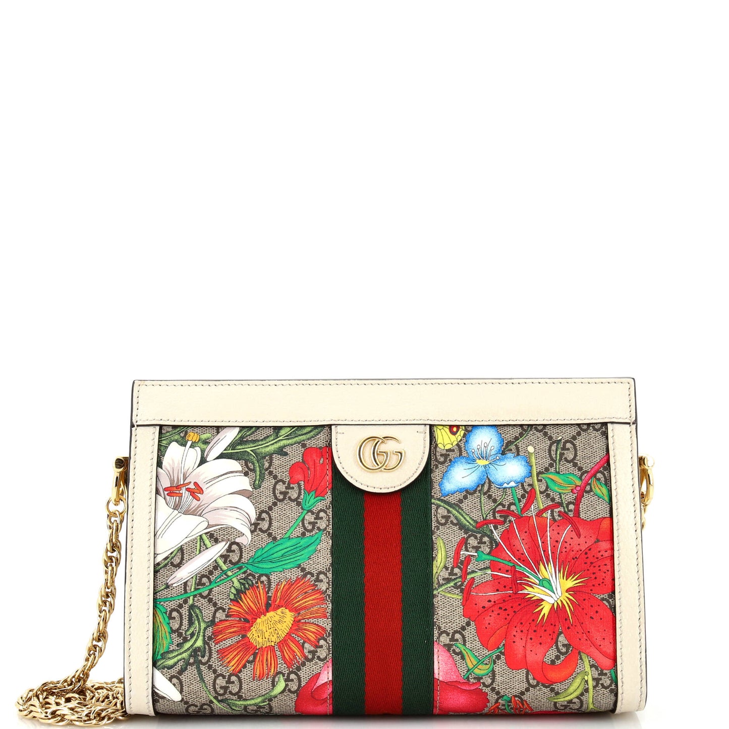 Luxury Gucci Trending 2025 Ophidia Chain Shoulder Bag Flora GG Coated Canvas Small