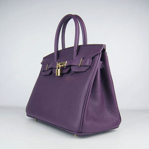 Luxury Hermes Birkin 30cm Togo leather Handbags purple golden