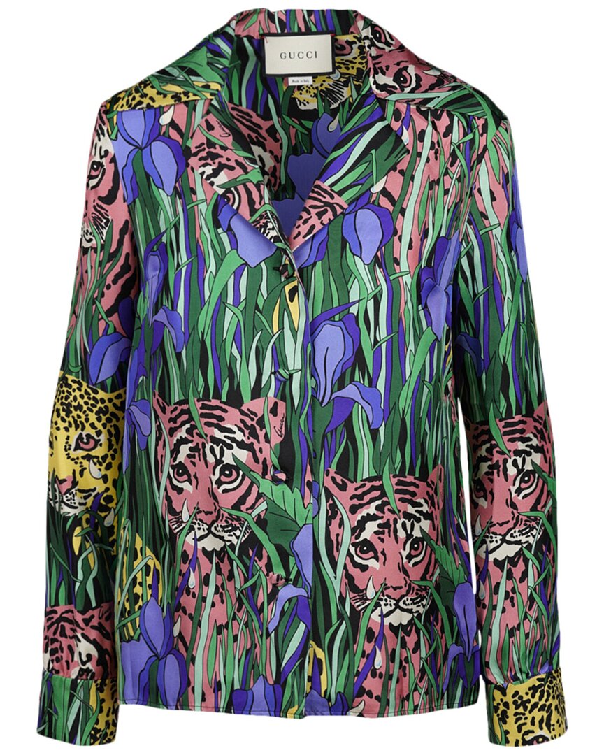 Luxury Gucci Trending 2025 Feline Garden Silk Top