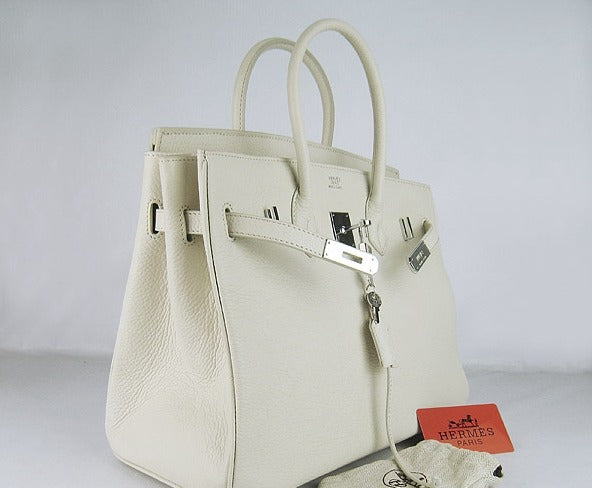 Luxury Hermes Birkin 35cm Togo Leather Handbags Beige Silver