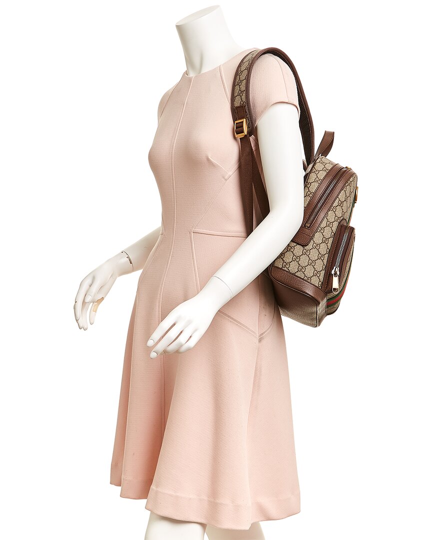 Luxury Gucci Trending 2025 Ophidia Small GG Supreme Canvas & Leather Backpack, Brown