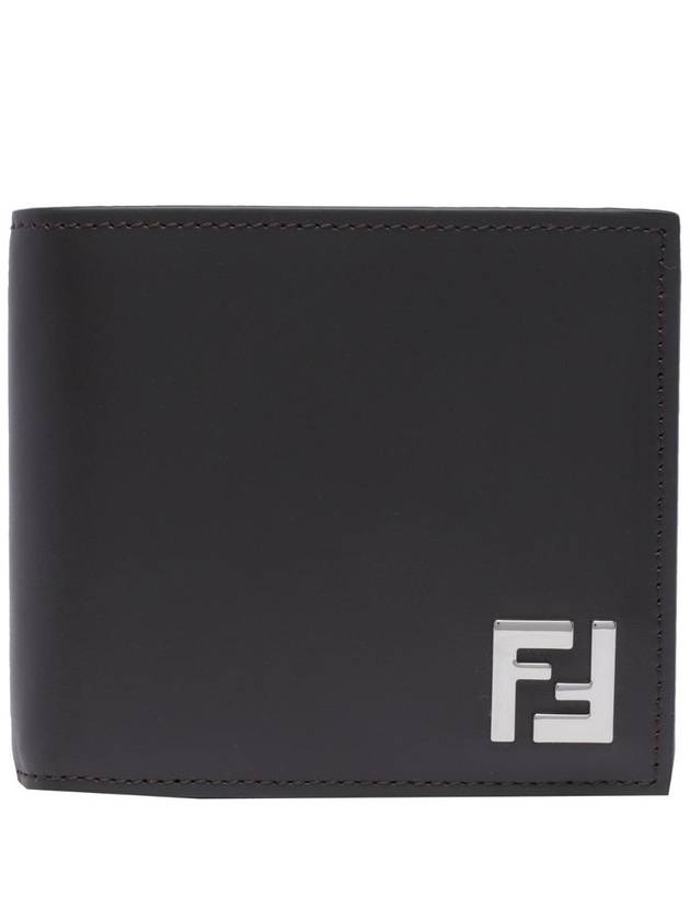 Luxury Fendi FF Square Leather Bi-Fold Half Wallet Brown
