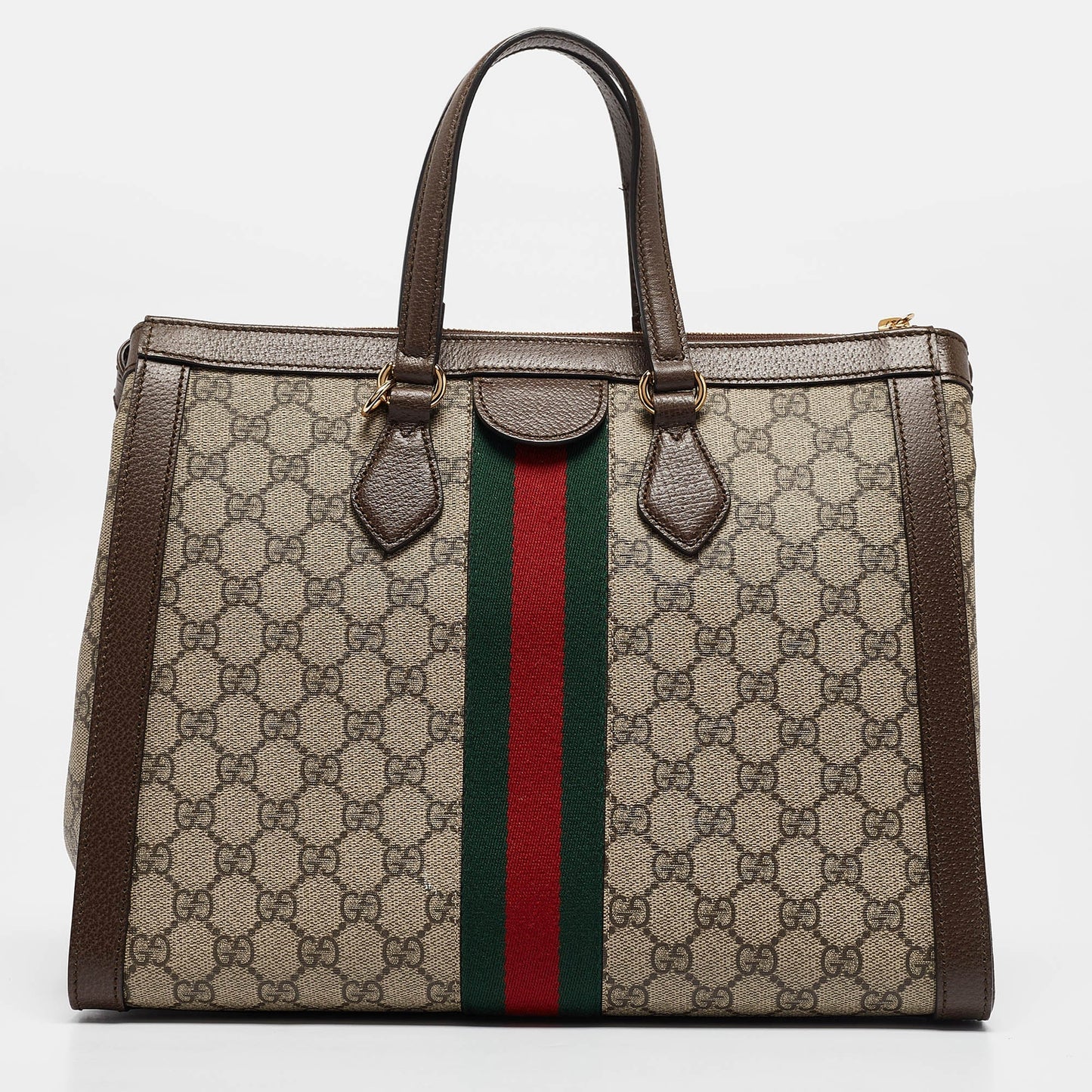 Luxury Gucci Trending 2025 Beige/Brown GG Supreme Canvas and Leather Medium Ophidia Tote