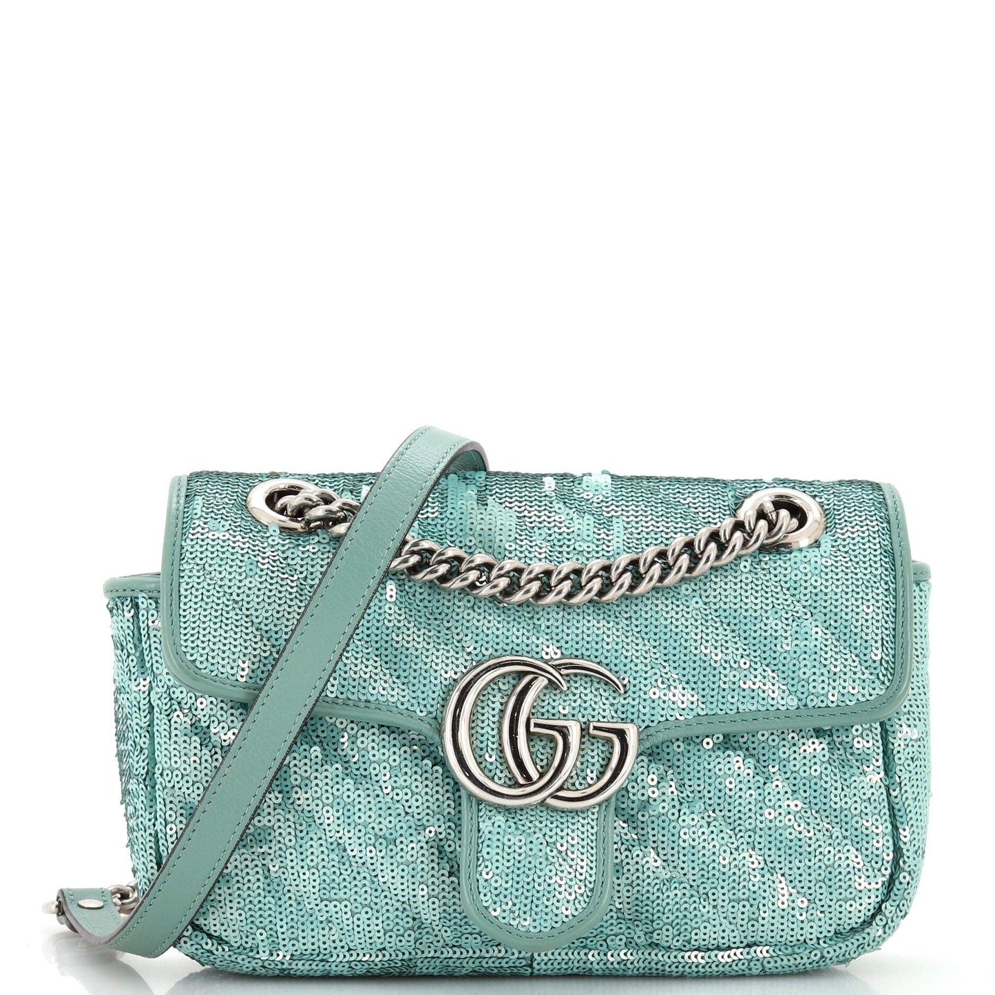 Luxury Gucci Trending 2025 GG Marmont Flap Bag Diagonal Quilted Sequins Mini