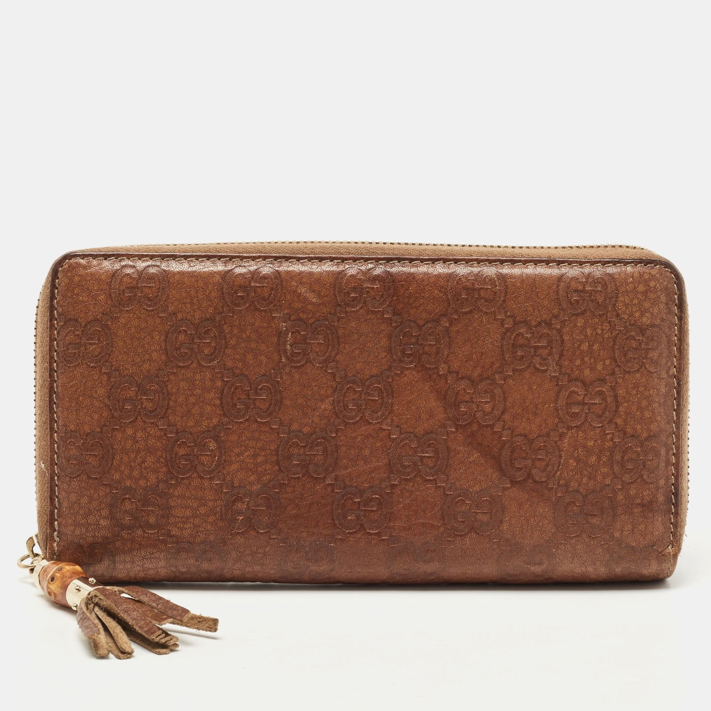 Luxury Gucci Trending 2025 Brown Luxury Gucci Trending 2025ssima Leather Bamboo Tassel Zip Around Wallet