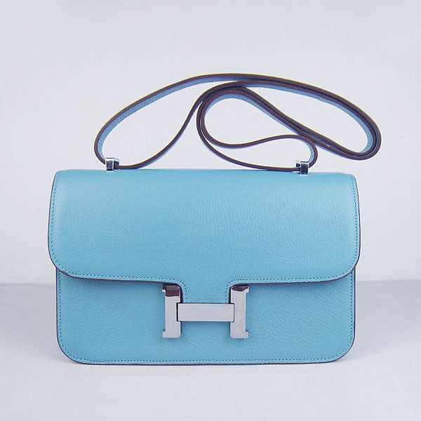Luxury Hermes calf Leather Message Bag H020 light blue silver