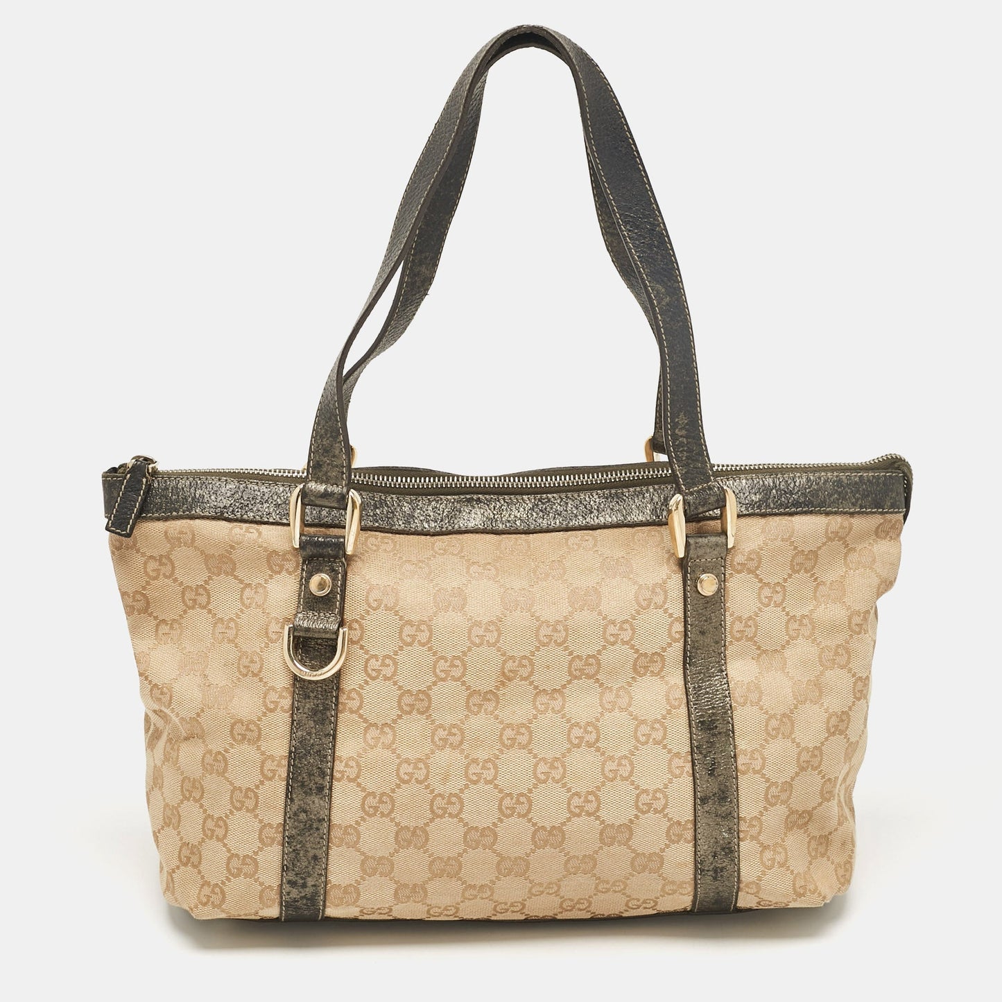 Luxury Gucci Trending 2025 Beige/Metallic GG Canvas and Leather Abbey D-Ring Tote