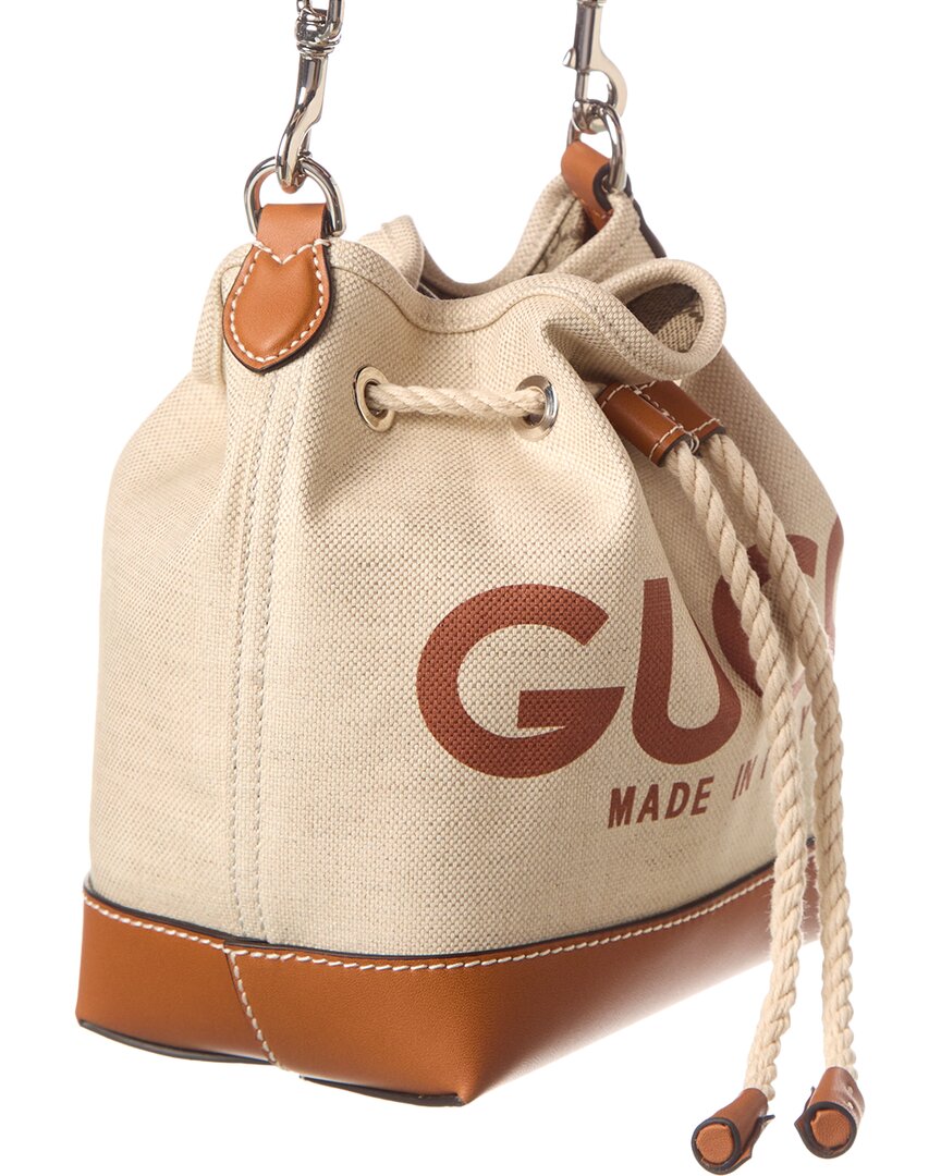 Luxury Gucci Trending 2025 Logo Print Canvas & Leather Bucket Bag