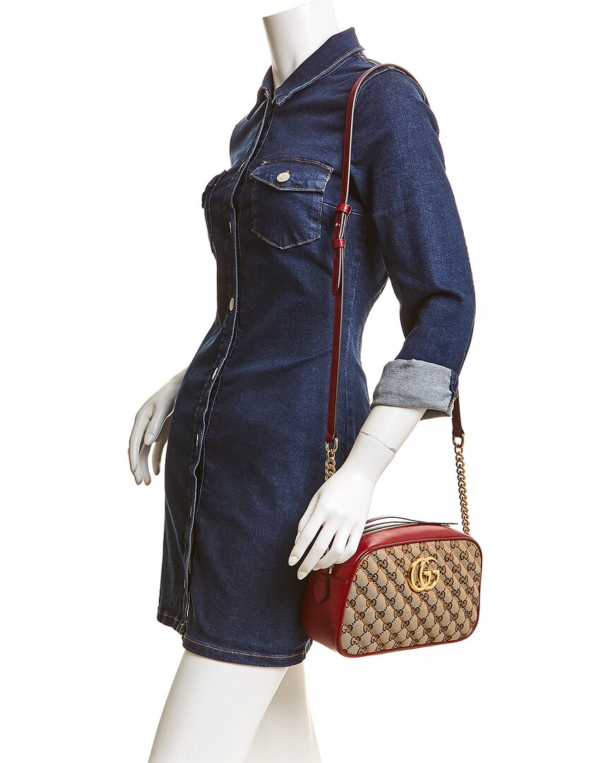 Luxury Gucci Trending 2025 Marmont Small GG Canvas & Leather Shoulder Bag
