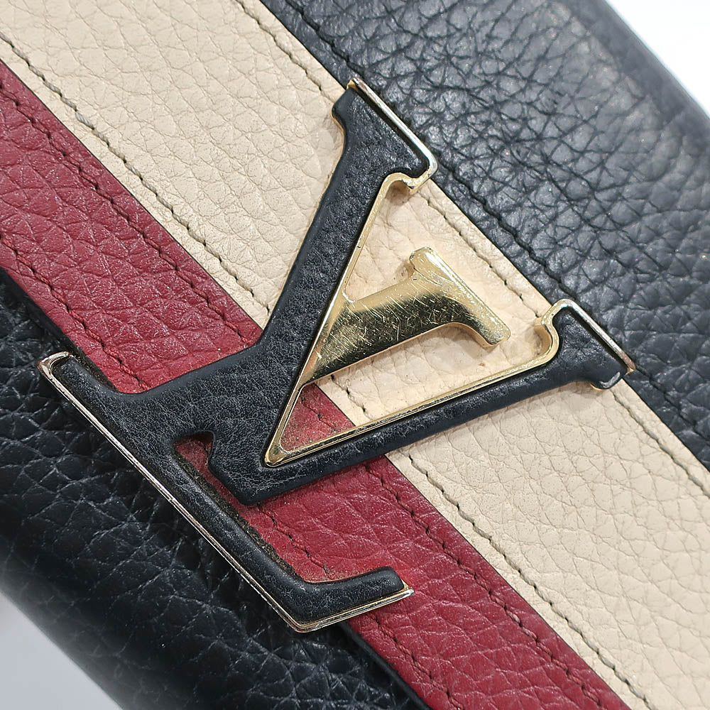 Louis Vuitton Long Wallet Portefolio Capsine M62133  Leather LV Logo Black Red Beige G  Women  Preservation Bag Box