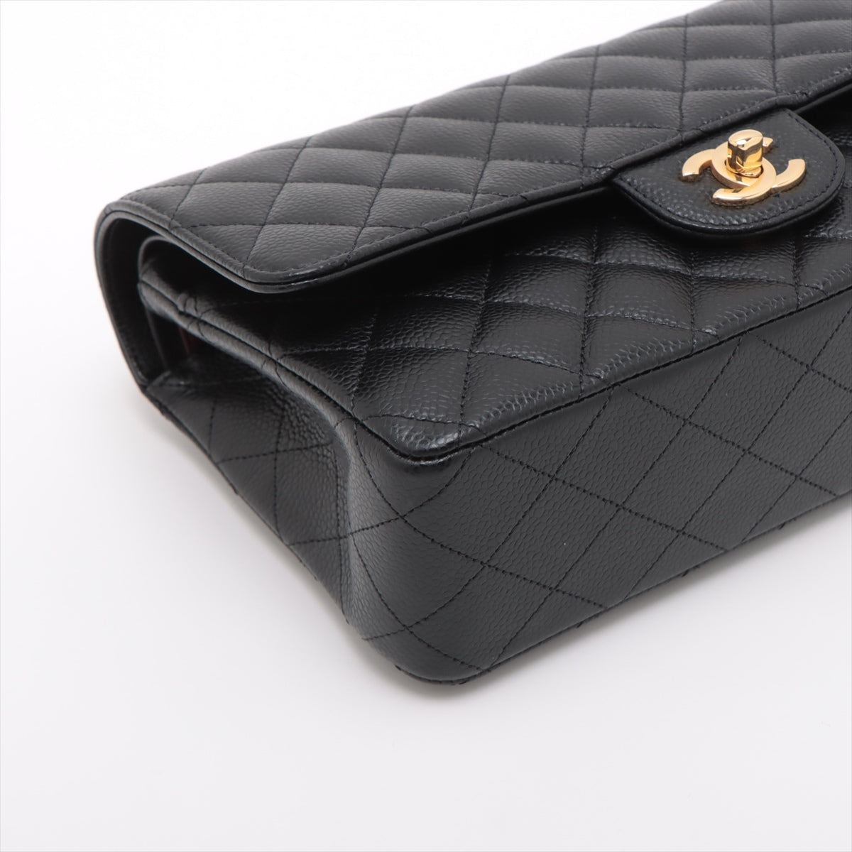 Chanel Matrasse 25 Caviar S Double Flap Double Chain Bag Black G  A01112