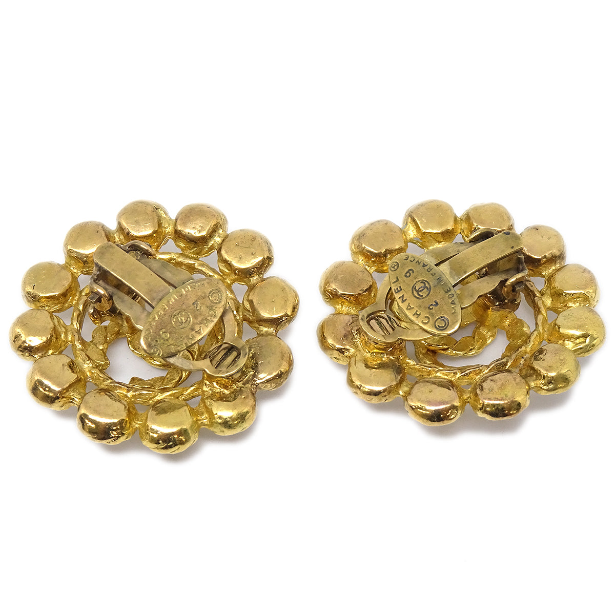 Luxury Chanel Gold Earrings Clip-On Rhinestone 29