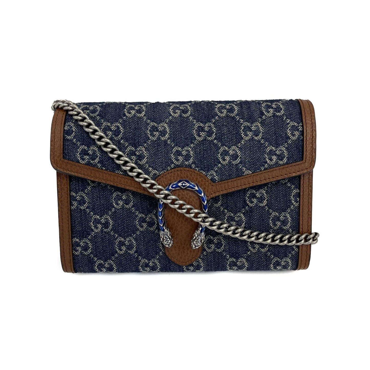 Luxury Gucci - Dionysus GG Denim Shoulder Bag Collection - Blue Brown w/ Shoulder Chain
