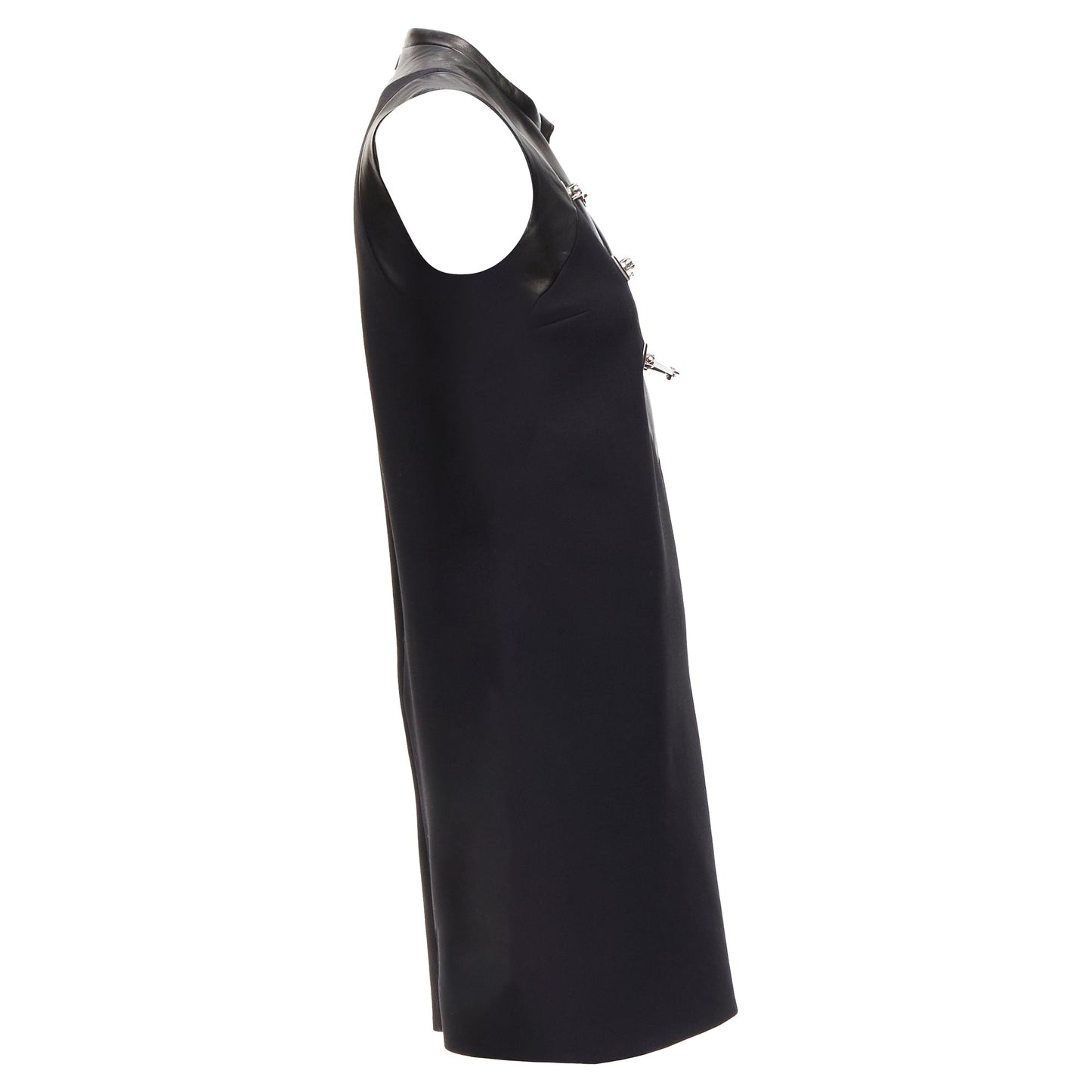 Gucci Wool Leather Silver Horsebit Buckle Shift Dress
