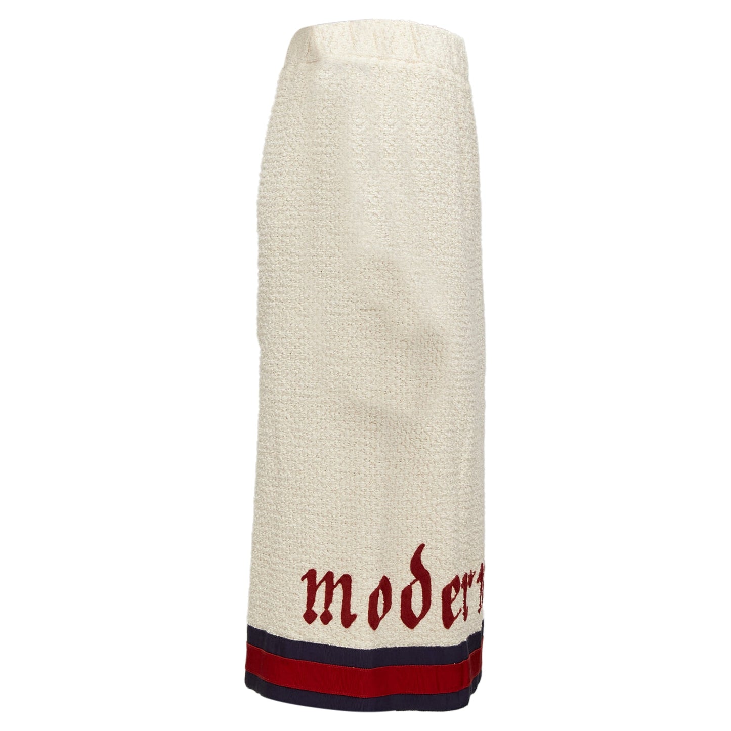 Gucci Modern Future Cotton Boucle Webbing Trim Midi Skirt