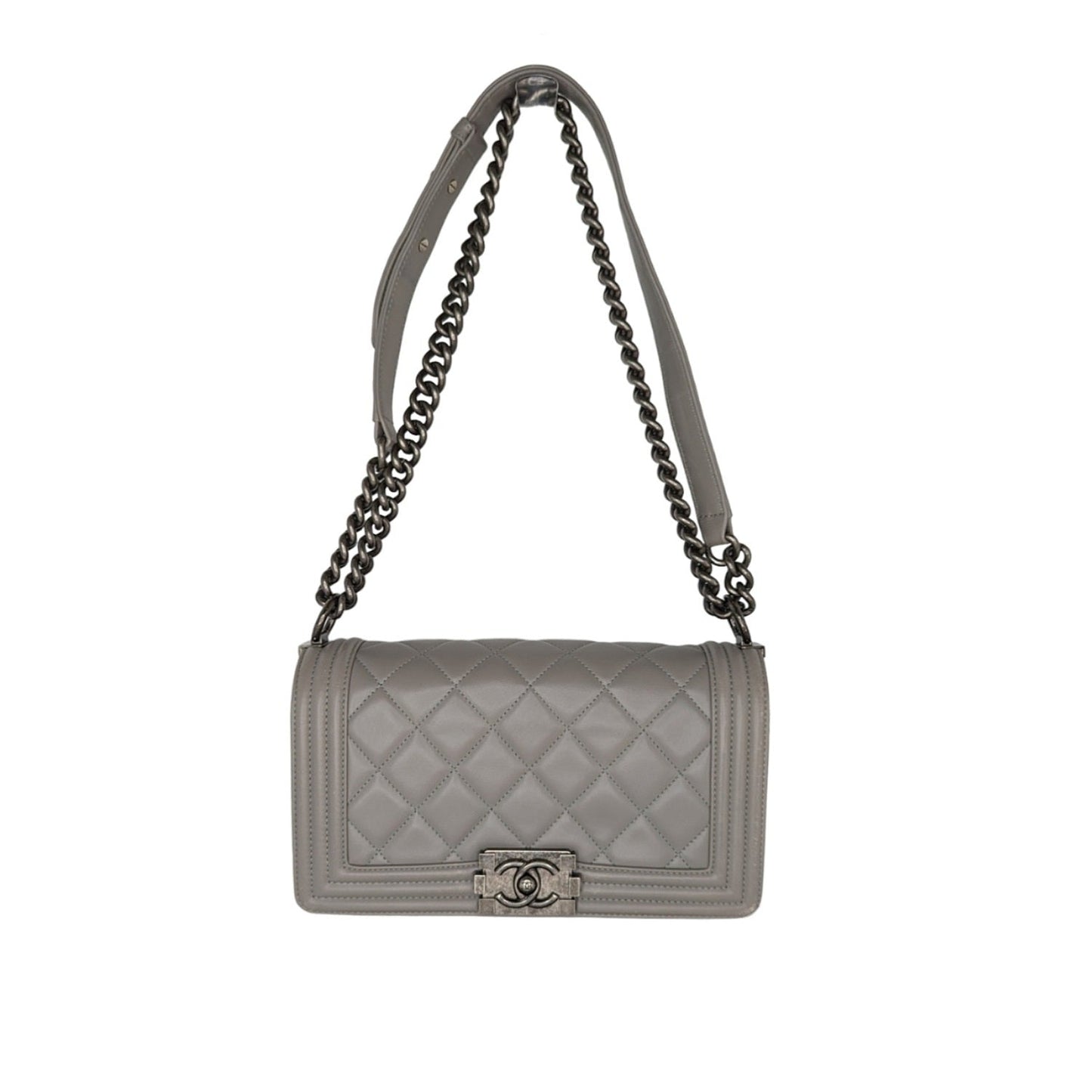 Luxury Chanel bag Gray Quilted Calfskin Medium Boy Bag
