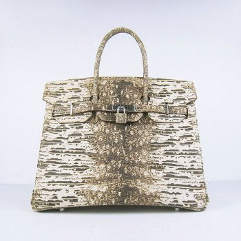 Luxury Hermes Birkin 30cm Lizard Pattern Handbag 6088 Beige/Silver