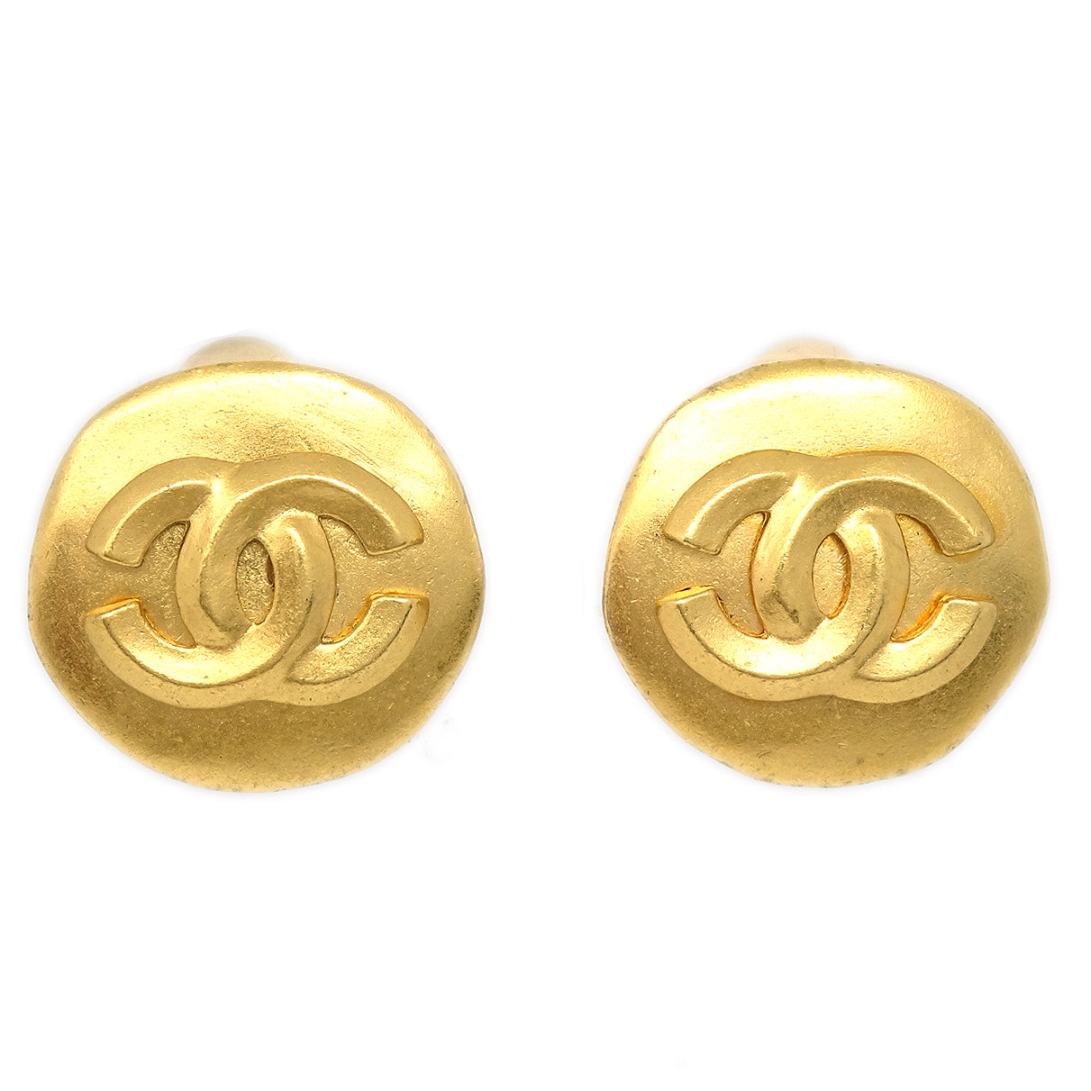 Luxury Chanel Button Earrings Gold Clip-On Large 96P