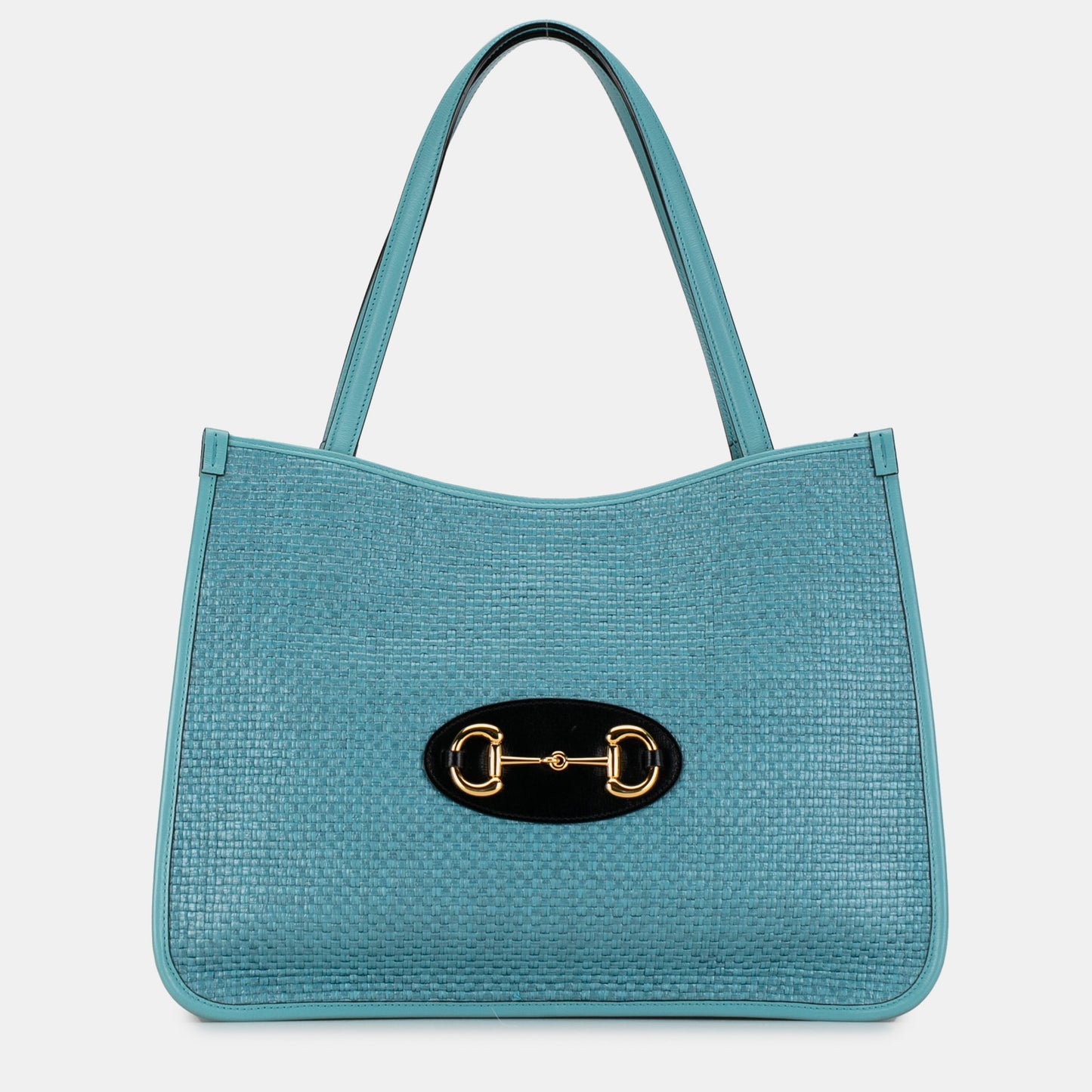 Luxury Gucci Trending 2025 Blue Raffia Horsebit 1955 Tote Bag