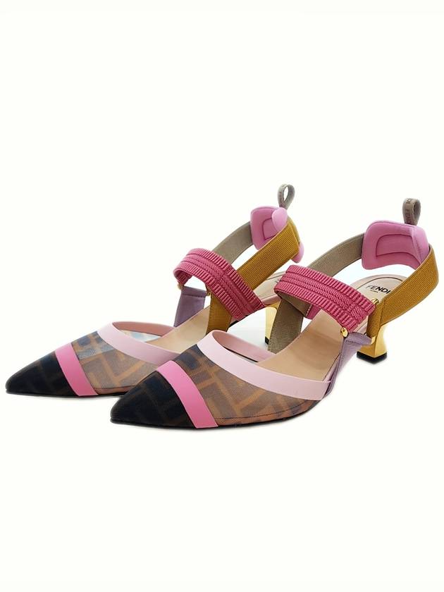 Luxury Fendi Colibri Mesh Medium Slingback Heel Pink