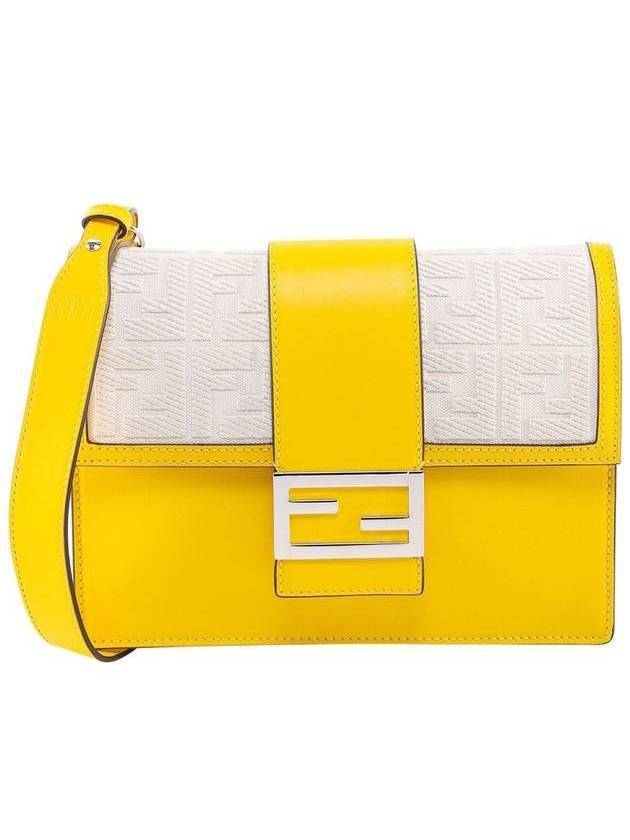 Luxury Fendi FF Flat Baguette Leather Cross Bag Yellow