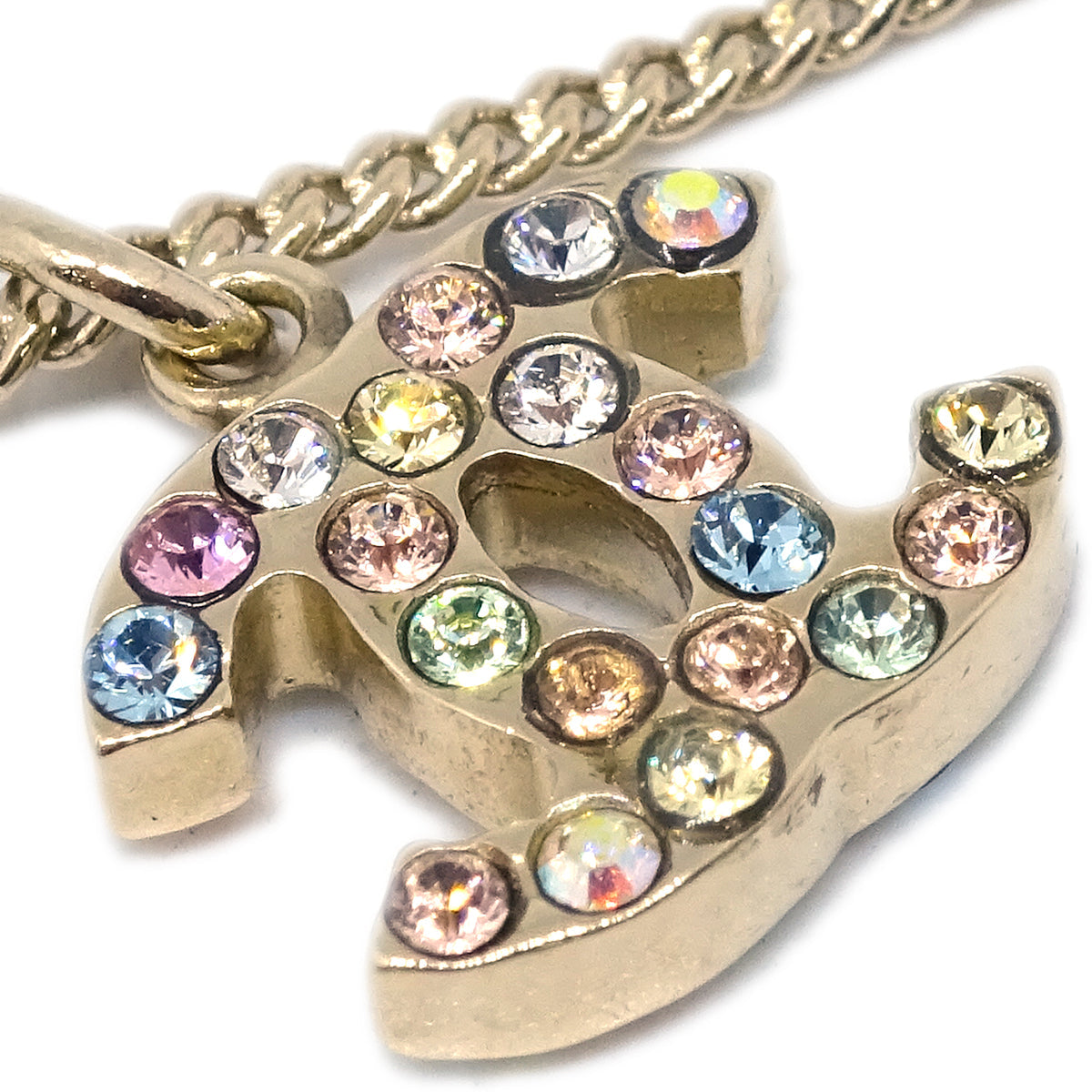 Chanel CC Chain Pendant Necklace Rhinestone Gold 04A