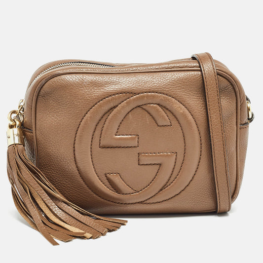 Luxury Gucci Trending 2025 Brown Leather Small Soho Disco Crossbody Bag