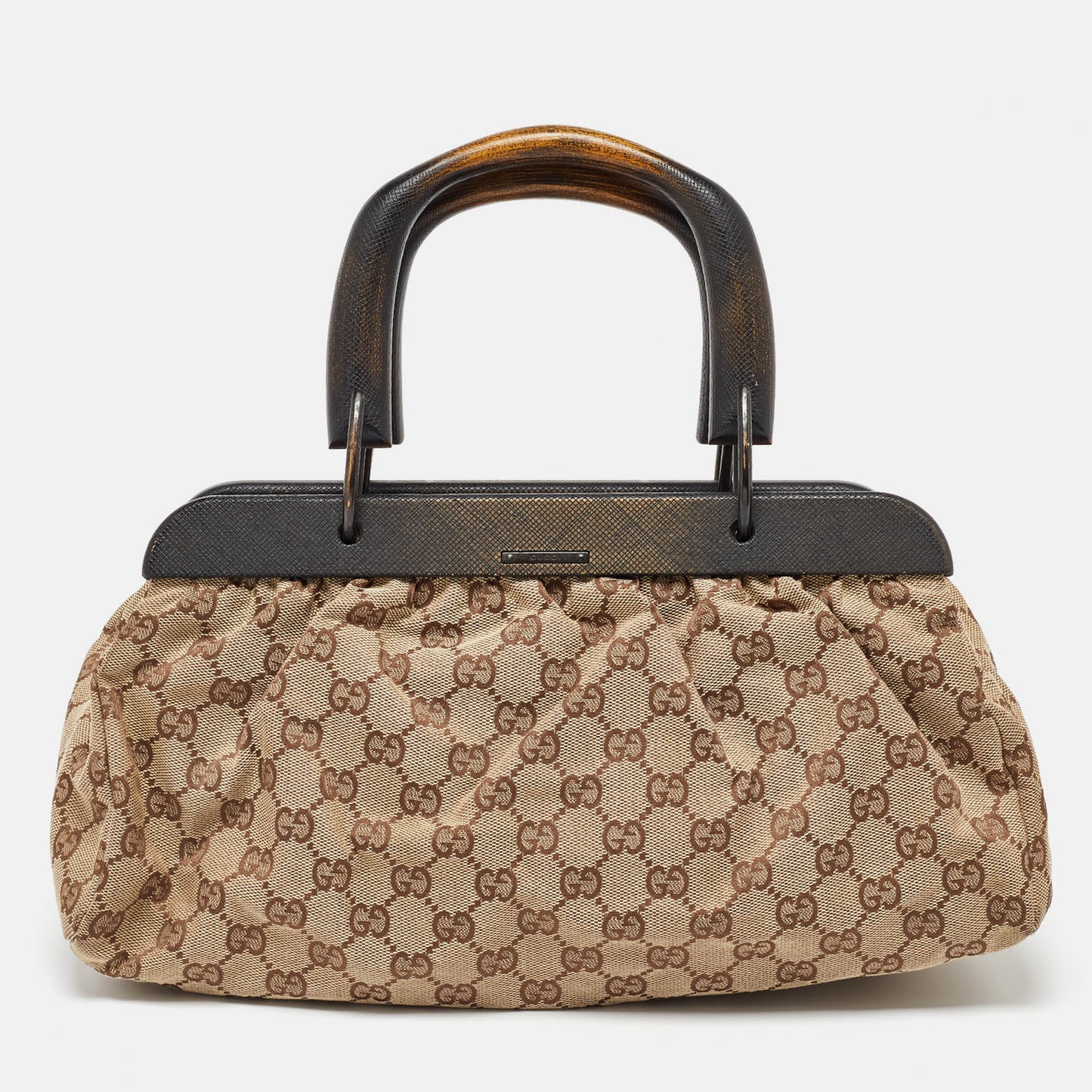 Luxury Gucci Trending 2025 Beige GG Canvas Wooden Handle Satchel