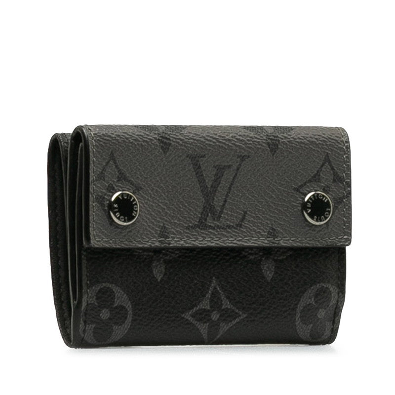 Louis Vuitton Monogram Discovery Three Folded Wallet M67630 Black PVC Leather Men Louis Vuitton
