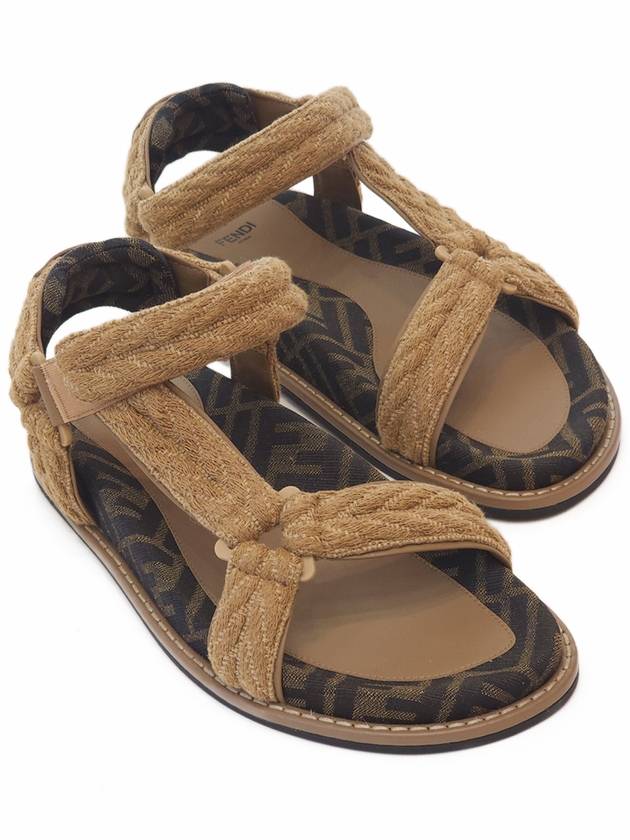 Luxury Fendi FF Jacquard Fabric Sandals Brown