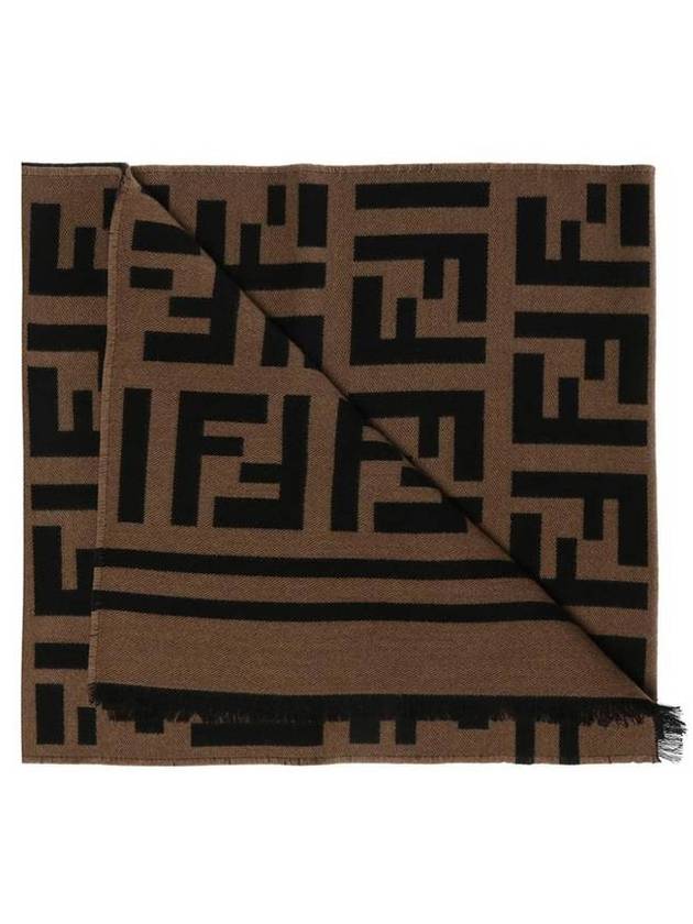 Luxury Fendi FF Motif Wool Scarf Brown