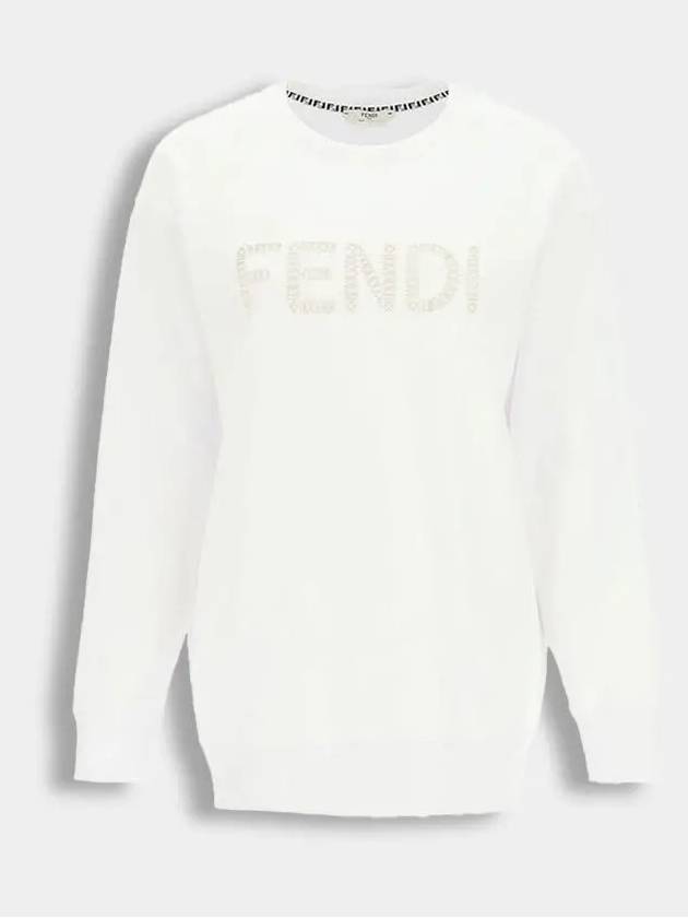 Luxury Fendi Women's Embroidered Logo Sweatshirt White