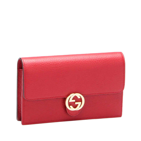 Luxury Gucci Trending 2025 Women's  Interlocking G Chain Leather Wallet on Chain Crossbody Bag ()