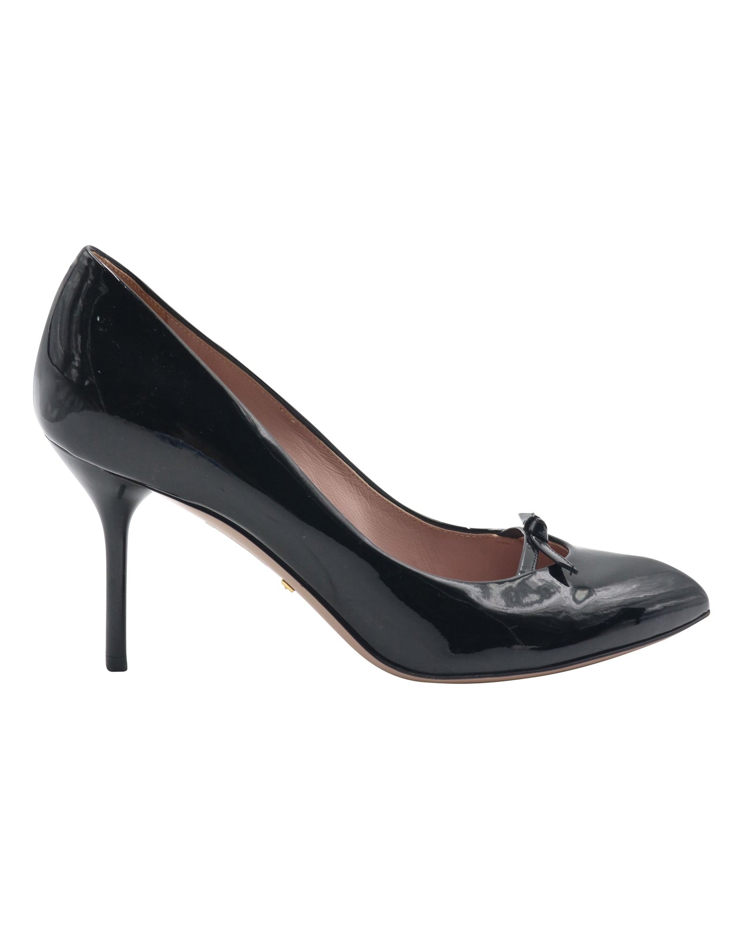 Luxury Gucci Trending 2025 Thin Ribbon Vamp Pointed High Heels in Black Patent Leather