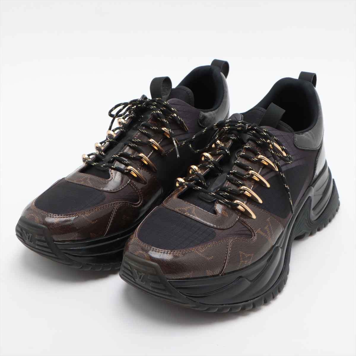 Louis Vuitton Runway Pulse Line 18 Years Vinyl Canvas Trainers 7 1/2 Men Black× Brown Monogram GO1108 ay