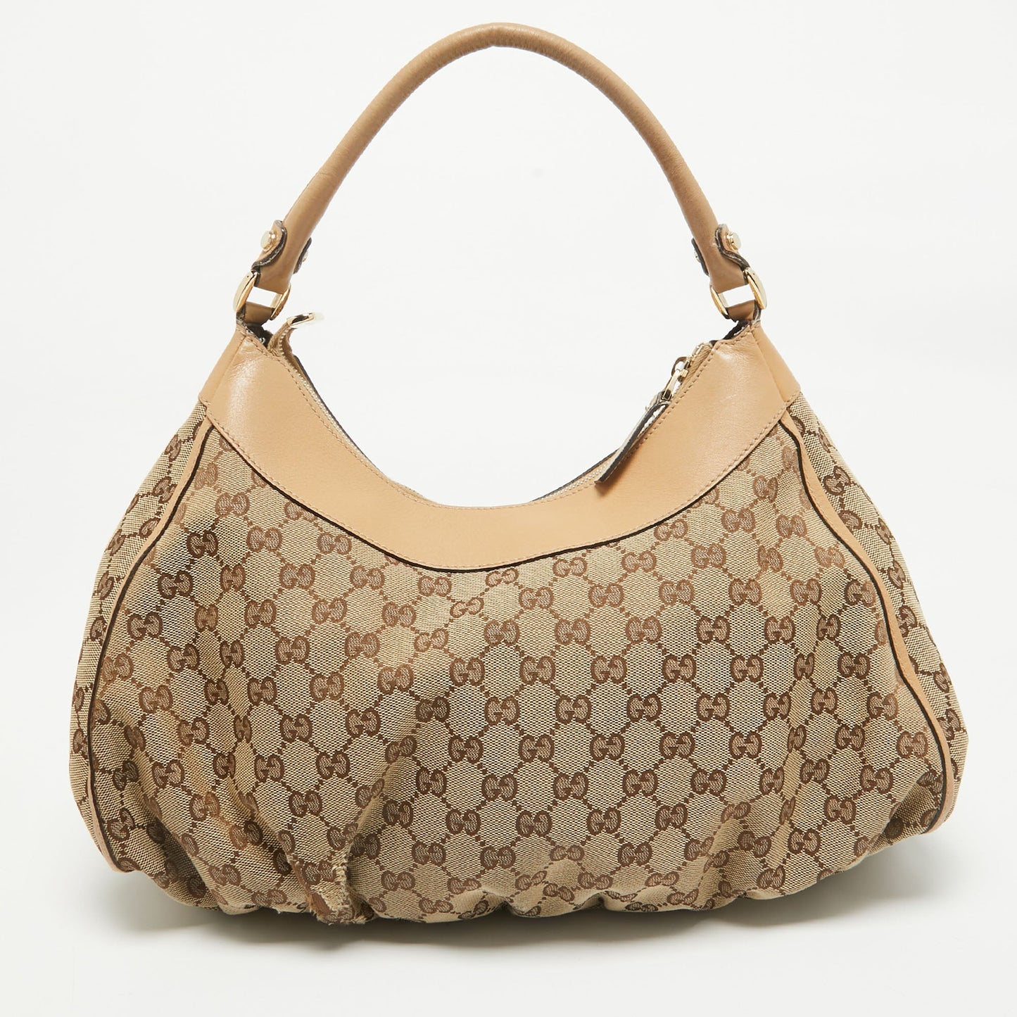Gucci Beige Gg Canvas And Leather Abbey D-Ring Shoulder Bag