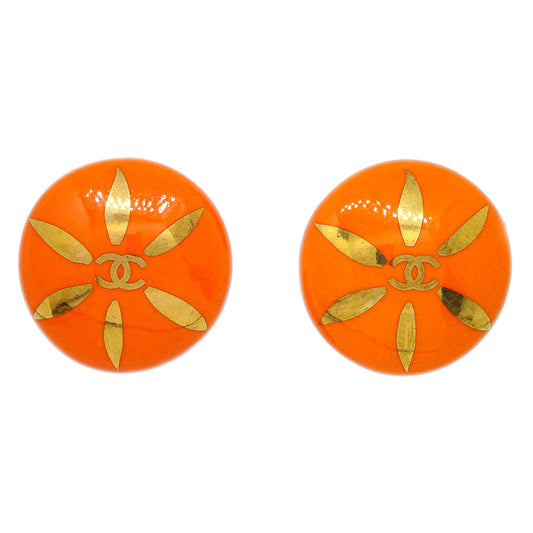 Chanel Button Earrings Clip-On Orange 97P