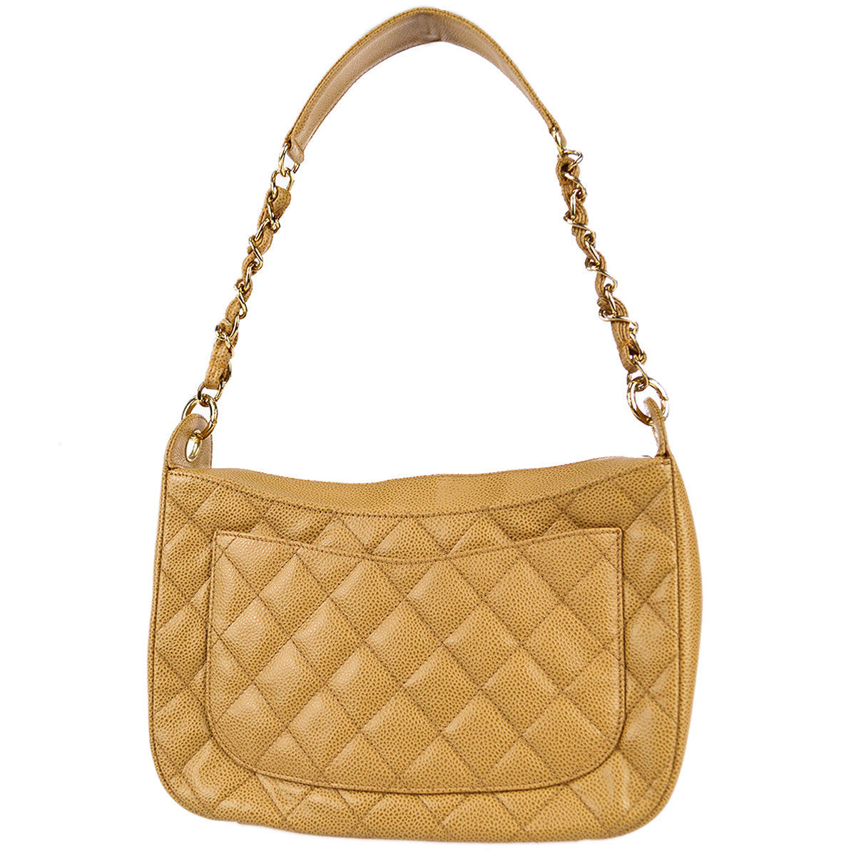 Luxury Chanel 2001-2003 Beige Caviar Hobo Chain Handbag