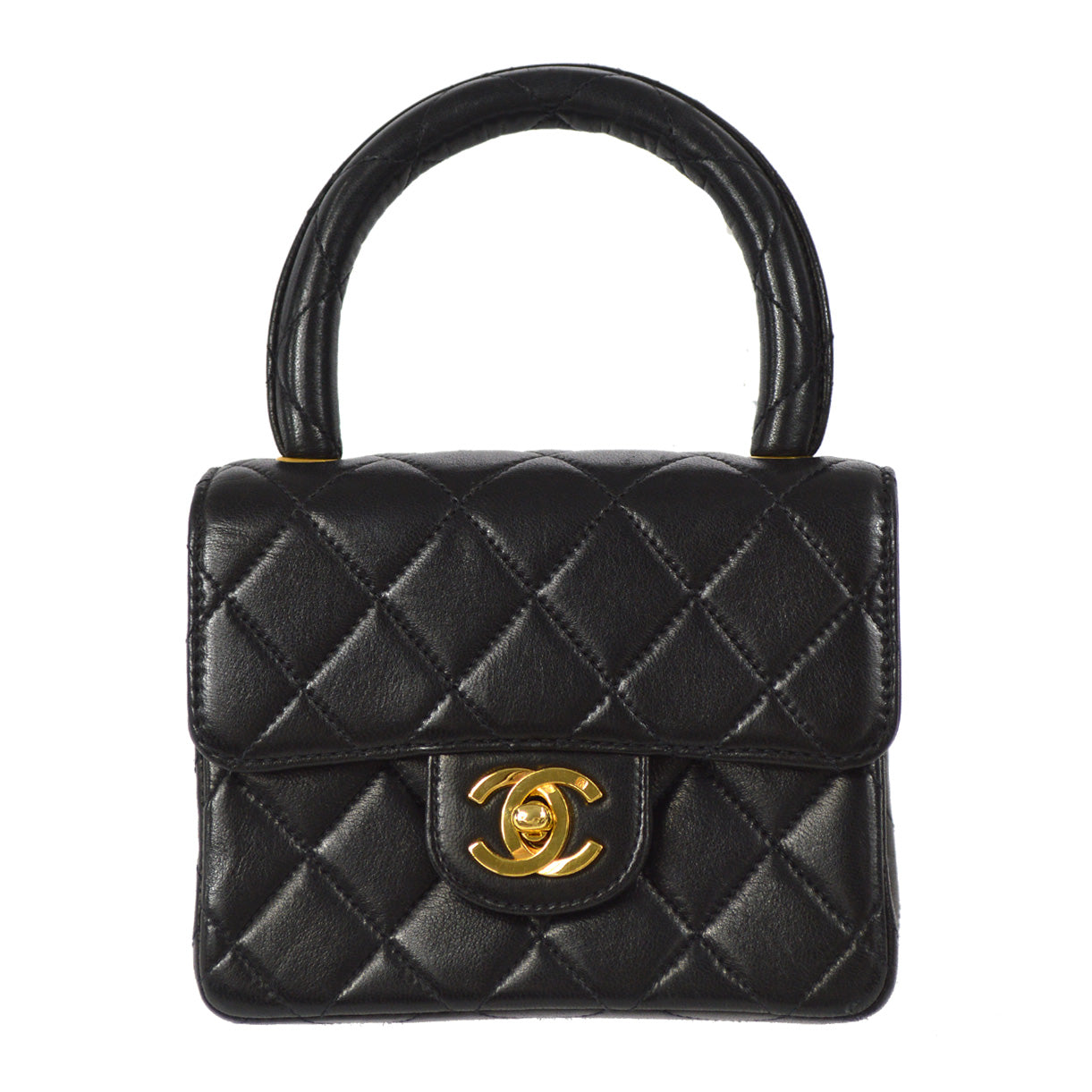 Luxury Chanel 1994 Classic Flap Handbag Micro Black Lambskin