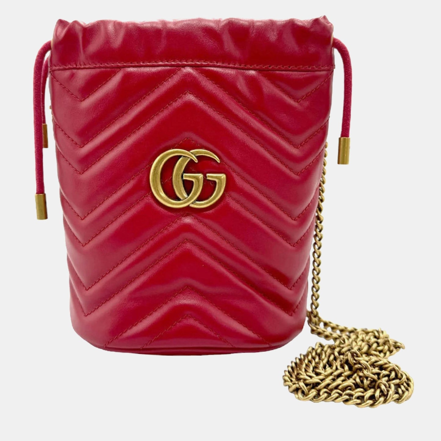 Luxury Gucci Trending 2025 Red Leather GG Marmont Bucket Bag