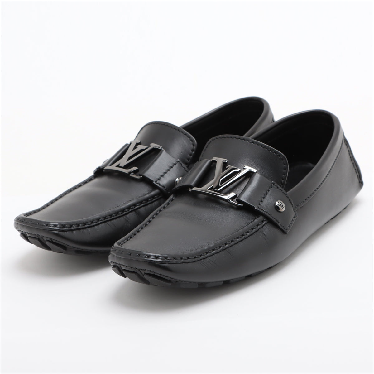 Louis Vuitton Monte Carlo 10 Years Leather Driving Shoes 7 1/2 Men Black FA0160 LV Logo