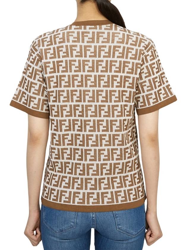Luxury Fendi FF Jacquard Short Sleeve T-Shirt Brown