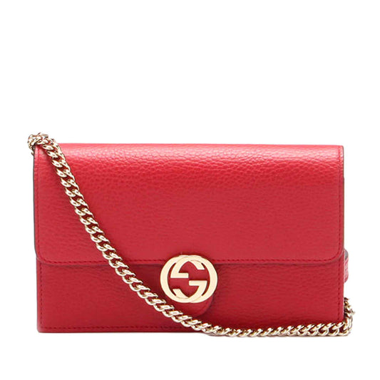 Luxury Gucci Trending 2025 Women's  Interlocking G Chain Leather Wallet on Chain Crossbody Bag ()