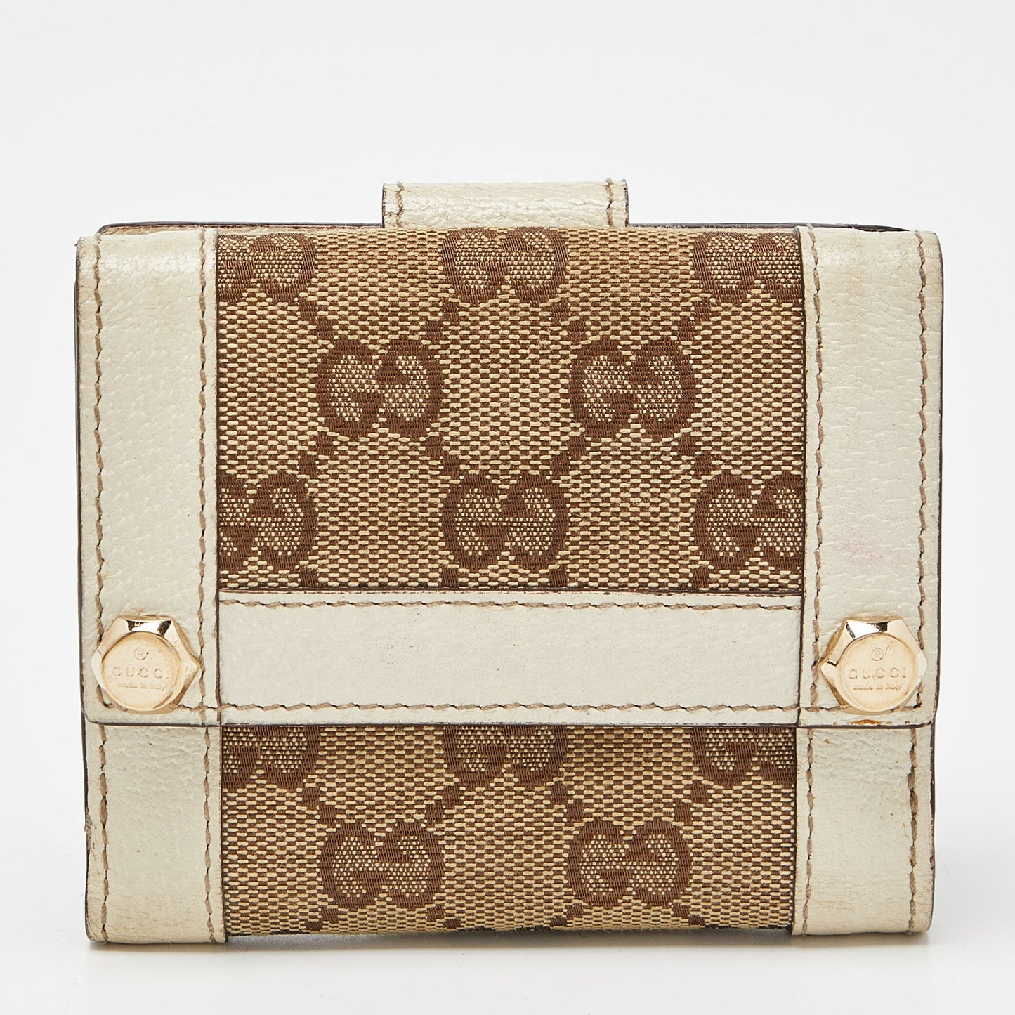 Luxury Gucci Trending 2025 Beige/Off White GG Canvas and Leather Compact Wallet