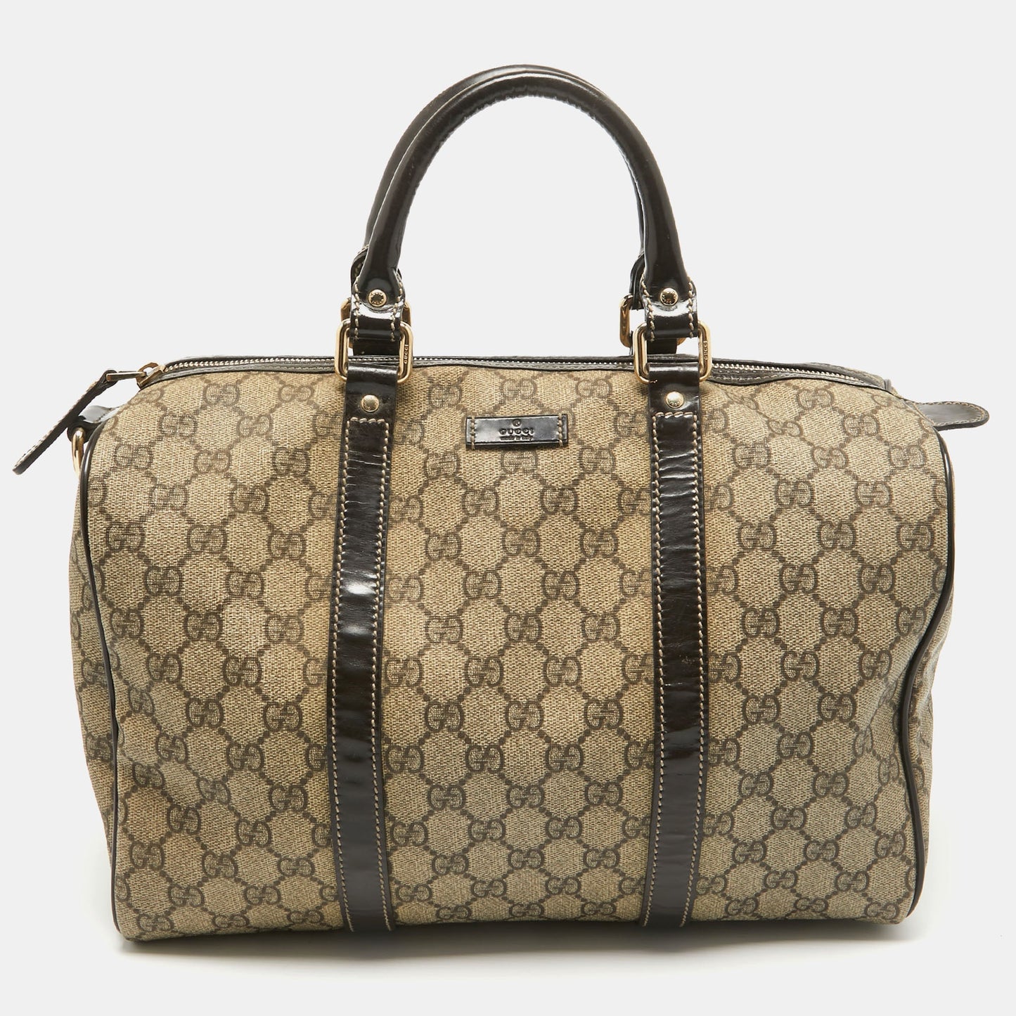 Luxury Gucci Trending 2025 Dark Brown/BeigeGG Supreme Canvas Medium Joy Boston Bag