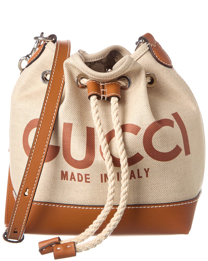 Luxury Gucci Trending 2025 Logo Print Canvas & Leather Bucket Bag
